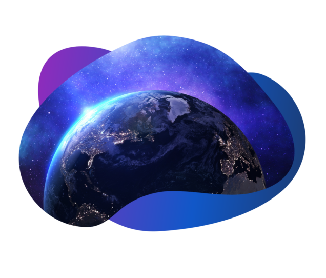 Planet earth with a purple and blue gradient